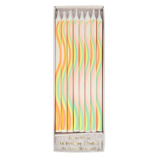 Rainbow Swirl Candles, Set of 16 Meri Meri Rainbow Pattern Birthday Candles, Set of 16 Candles - Cohasset Party Supply