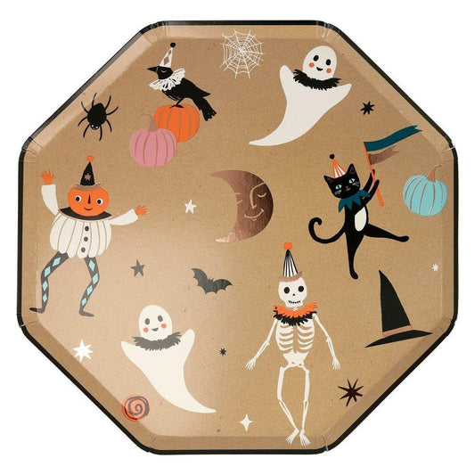 Halloween Paper Plates, Set of 8 Meri Meri Vintage Halloween Large Party Plates with Copper Foil Details - Cohasset Party Supply