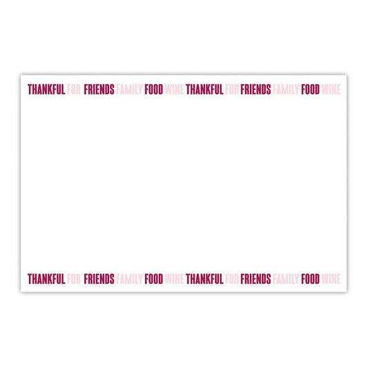 Thanksgiving Cheese Board Paper Roll, Set of 50 Charcuterie Paper Runners Per Roll, Food Safe, "Thankful for Friends Family Food Wine" - Cohasset Party Supply