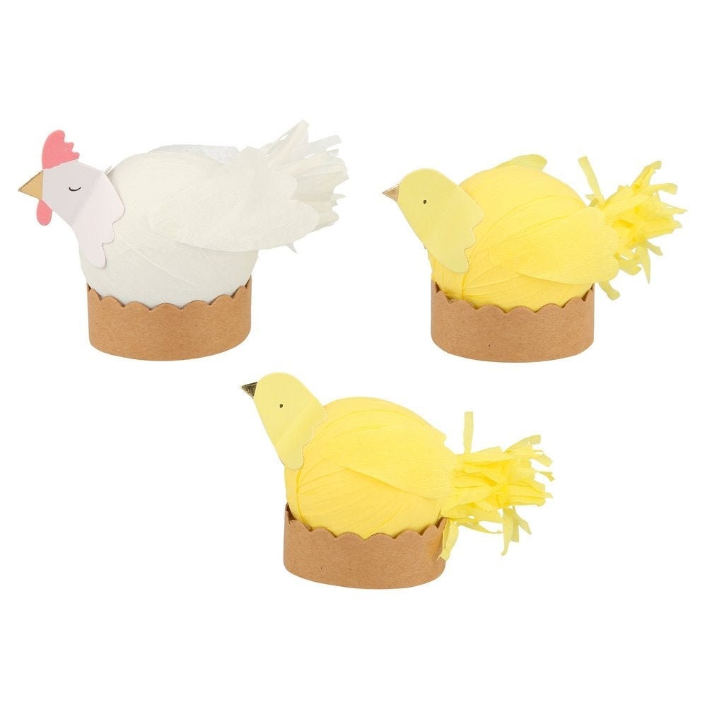 Hen & Chicks Surprise Balls, Set of 3 Easter Surprise Balls that Unwrap to Reveal Adorable Easter Toys and Jokes by Meri Meri - Cohasset Party Supply