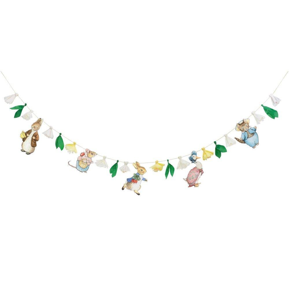 Peter Rabbit Garland, Includes 5 Peter Rabbit and Friends Characters and 6 Flower Pennants - Cohasset Party Supply