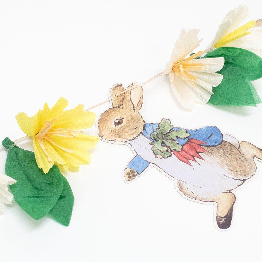 Peter Rabbit Garland, Includes 5 Peter Rabbit and Friends Characters and 6 Flower Pennants - Cohasset Party Supply