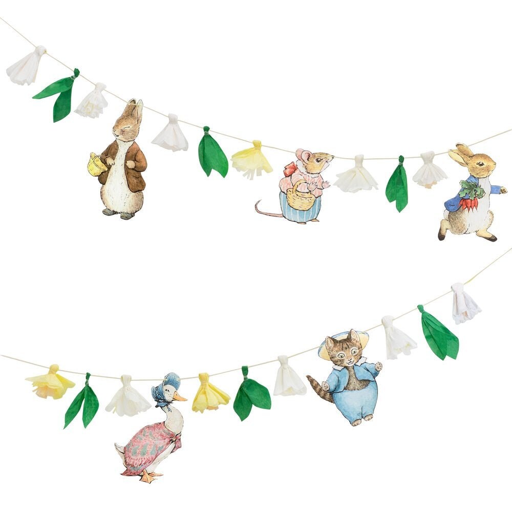 Peter Rabbit Garland, Includes 5 Peter Rabbit and Friends Characters and 6 Flower Pennants - Cohasset Party Supply