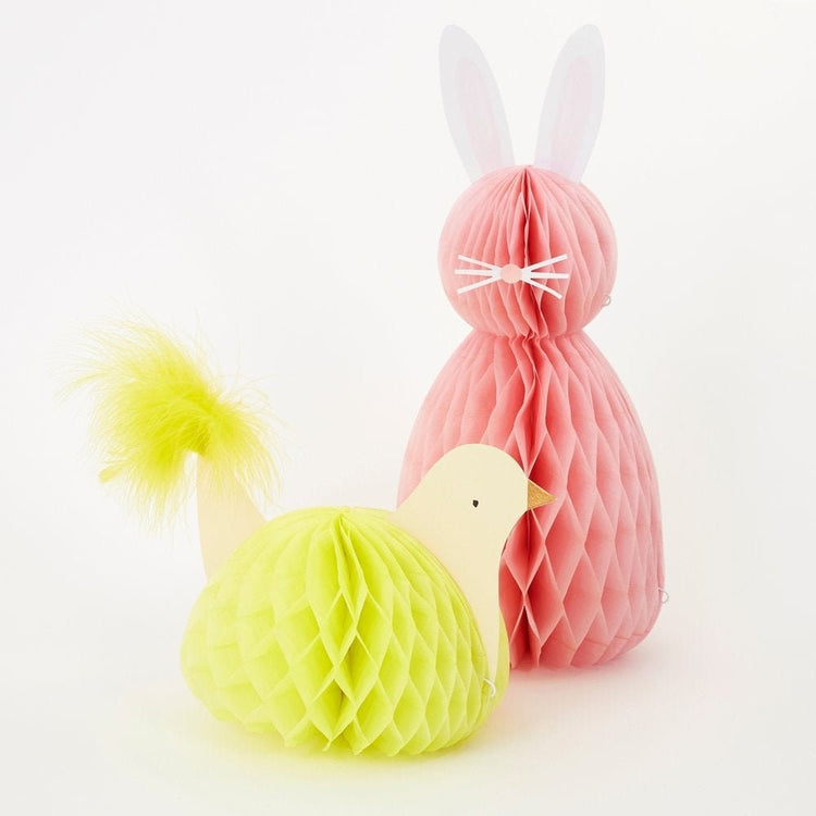 Easter Honeycomb Decorations, Set of 6 Meri Meri Pastel Honeycomb Decorations Including Bunnies, Eggs, a Hen, and a Chick - Cohasset Party Supply