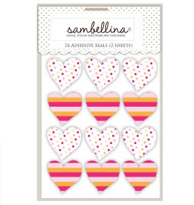 Pink and Peach Heart Thank You Sticker Seals,  Set of 24 Pink and Orange Heart Thank You Stickers,  Great To Seal Favor Bags - Cohasset Party Supply