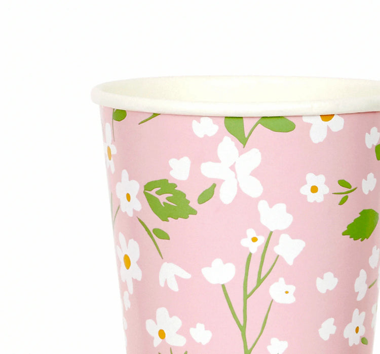 Ditsy Floral Cups, Set of 12 Large Floral Paper Cups in 4 Different Colors by Meri Meri - Cohasset Party Supply