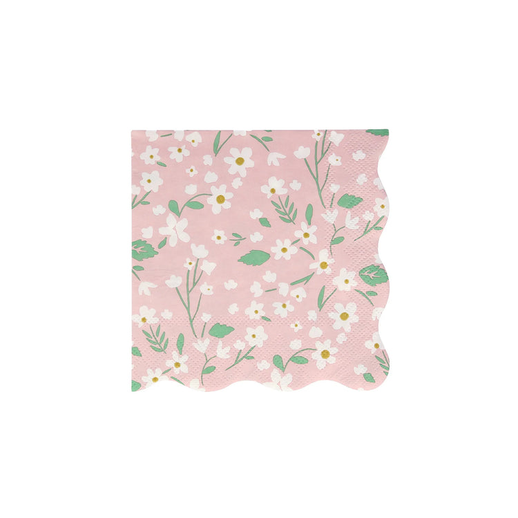 Ditsy Floral Small Napkins, Set of 20 Small Floral Paper Napkins in 4 Different Colors with Scallop Edging by Meri Meri - Cohasset Party Supply