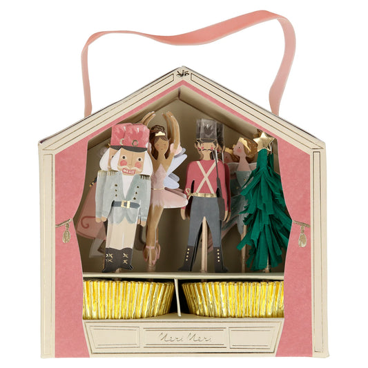 Nutcracker Christmas Cupcake Kit, Meri Meri Christmas Cupcake Kit Includes 24 cupcake liners and 24 cupcake toppers featuring The Nutcracker - Cohasset Party Supply