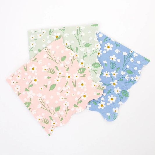 Ditsy Floral Large Napkins, Set of 20 Large Floral Paper Napkins in 4 Different Colors with Scallop Edging by Meri Meri - Cohasset Party Supply