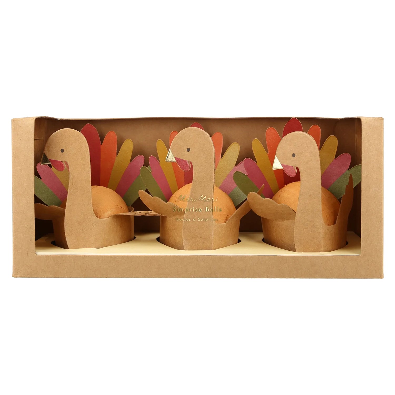 Turkey Surprise Balls, Set of 3 Meri Meri Wrapped Thanksgiving Surprise Ball with Prizes - Cohasset Party Supply