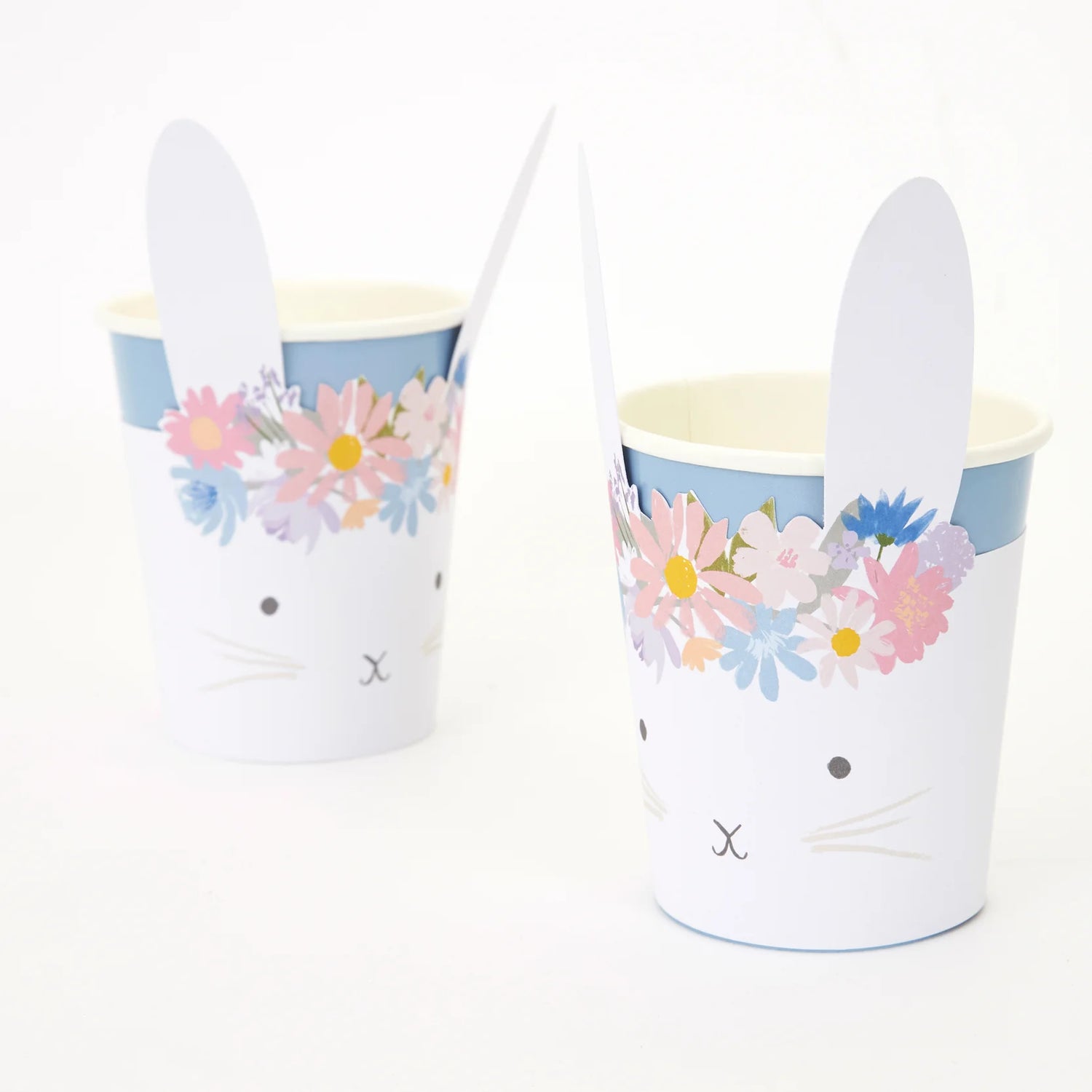 Spring Floral Bunny Cups, Set of Cups with Adorable Bunny Sleeve by Meri Meri, Gold Foil Detailing - Cohasset Party Supply