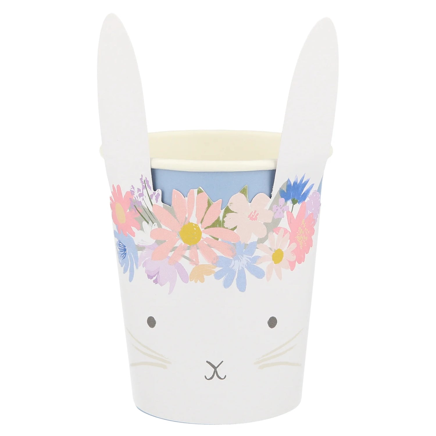 Spring Floral Bunny Cups, Set of Cups with Adorable Bunny Sleeve by Meri Meri, Gold Foil Detailing - Cohasset Party Supply