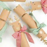 Christmas Gingham Bow Reindeer Crackers, Set of 6 Meri Meri Reindeer Crackers, Fun Christmas Party Favors and Stocking Stuffers! - Cohasset Party Supply