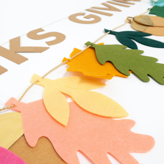 Thanksgiving Garland, Colorful "Happy Thanksgiving" Garland with Felt Leaves by Meri Meri - Cohasset Party Supply