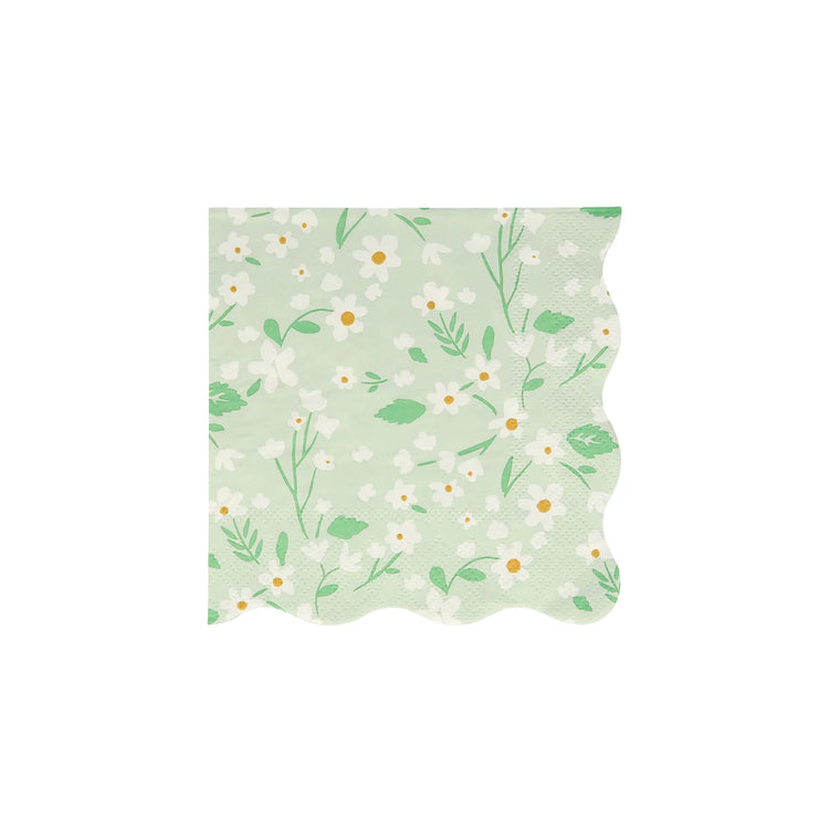 Ditsy Floral Small Napkins, Set of 20 Small Floral Paper Napkins in 4 Different Colors with Scallop Edging by Meri Meri - Cohasset Party Supply